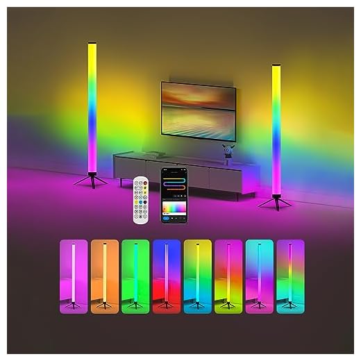 2 Pack RGB Floor Lamp, LED Corner Lamp Works with Alexa and Google, 360° Color Changing Lamp with Music Sync, Timing, 16 Million DIY Colors, 45'' Modern Floor Lamp for Living Room Gaming Room