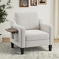 MALOL Sessel Wohnzimmer, Ohrensessel Wohnzimmer mit Ausklappbarer Holzseitentisch, Polstersessel mit Armlehnen Einzelsofa, Relaxsessel，Lesesessel für Wohnzimmer Büro Schlafzimmer, Beige