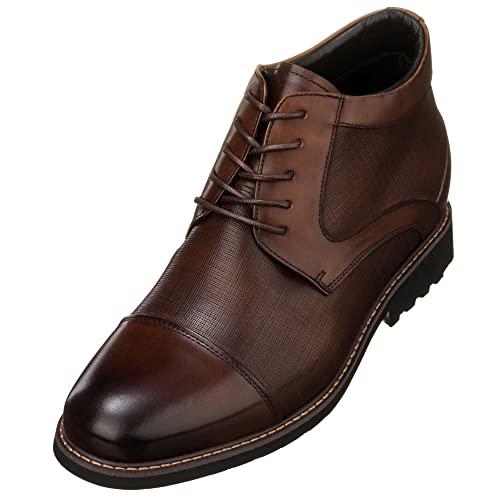 CALTO Men's Invisible Height Increasing Elevator Shoes - Dark Brown Leather Lace-up Cap-toe Boots with Inner Faux Fur - 3.2 Inches Taller - Y41089 - Size 6.5 D(M) US by CALTO - Used condition - US$122.50