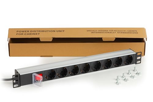 LINK multipresa da rack LKMP08S con 8 prese schuko e coperchio di protezione per armadi rack 19 pollici in metallo con cavo 1,75 metri capacità 3,5 kW confezione 1 unità