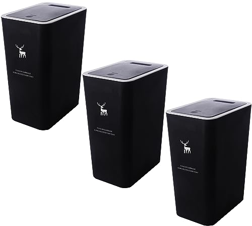 Poubelle fine de salle de bain 14L Sooyee lot de 3 noire avec couvercle escamotable