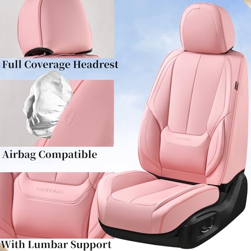 Image of Coverado Seat Covers, Car Seat Covers Front Seats, Car Seat Cover, Car Seat Protector Waterproof, Car Seat Cushion Nappa Leather, Pink Seat Covers Carseat Cover Universal Fit for Most Cars