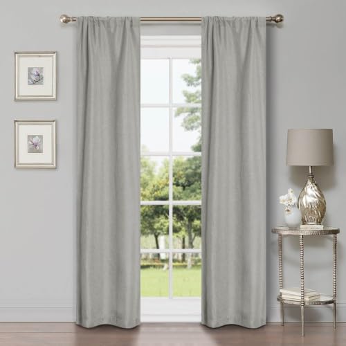 SUPERIOR Blackout Curtains, Room Darkening, Bedroom, Drapes, Kitchen, Living Room Window Accents, Sun Blocking, Thermal, 2 Pack, Linen Pattern Blackout Curtains, Set of 2, 26" x 84", Marshmellow
