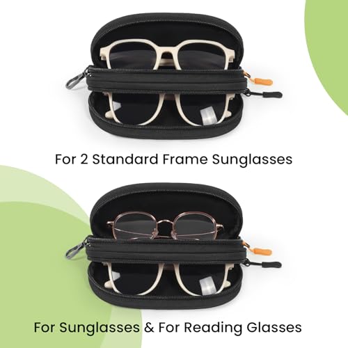 Image of Double Eyeglasses Case Soft Portable Zipper Sunglasses Pouch with Keychain Clip for Men Women