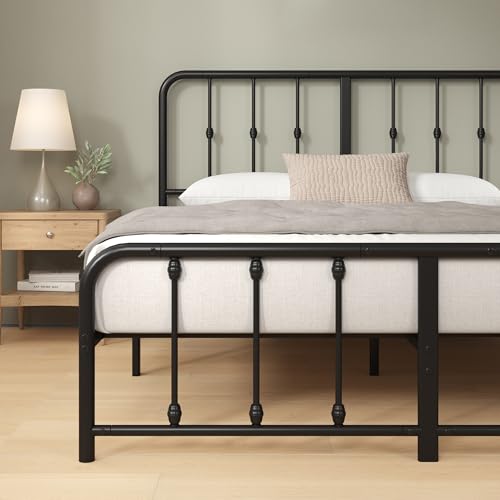 Image of Zinus Leonardo Metal Platform Bed Frame, Victorian Spindle Style Headboard and Footboard, Heavy Duty Bed Base, Ample Underbed Space, Queen