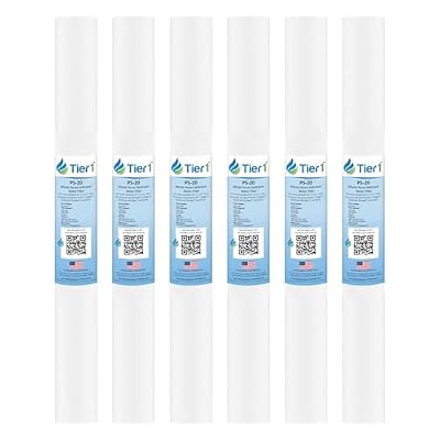 Tier1 5 Micron 20x2.5 Water Filter | Spun Wound Polypropylene Whole House Sediment Cartridge | Replacement for Pentek P5-20, 155016-43, SDF-25-2005 | 2.5 x 20 P5-20 Water Filter (6-Pack)