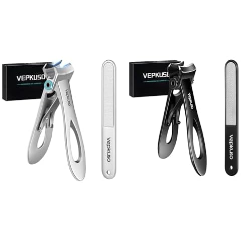 Nail Clipper for Thick Nails – Vepkuso Toenail Clippers for Thick Nail for Seniors,2 Packs Big Professional Fingernail Clippers with File for Men&Women,Sliver and Black Cover