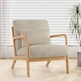 XH.Easy Go Silla de Acento Moderna con Almohada Sillón Cómodo con Marco de Madera Tapizado Estilo Mid Century para Lectura Salon Dormitorio,Gris Claro