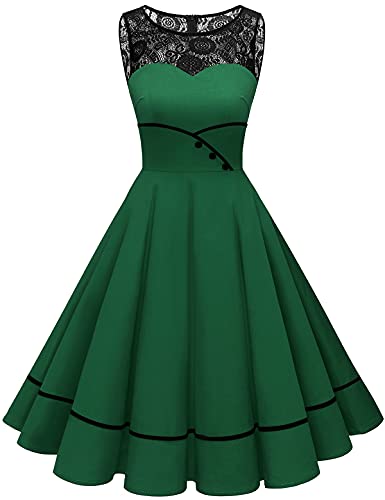 Bbonlinedress Women's 50s Vintage Floral Lace Retro Rockabilly Sleeveless Round Neck Cocktail Party Swing Dress