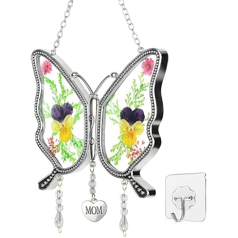 Natural Flowers Imported from Japan,Gift for Mom Butterfly Windchimes with Real Flowers Handmade Gift for Mother Mom Unique Birthday Gifts for Mom Hanging Butterfly Wind Chime Ornament Cover