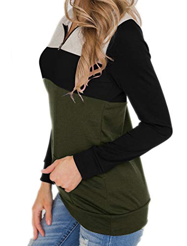 Uincloset Women's Casual Triple Color Block Long Sleeve 1/4 Zip Pullover Loose Lightweight Tops Sweatshirts with Pocket