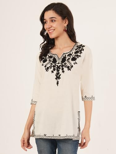 Image of Women's Pure Cotton Embroidered Short Kurtis