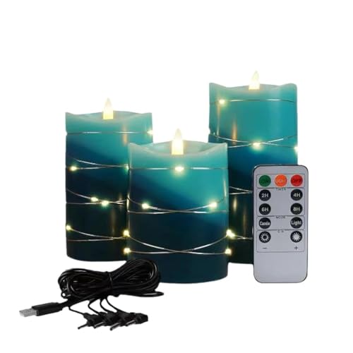 Xinhidar Lot de 3 bougies rechargeables sans flamme LED avec télécommande électronique clignotante (bleu)