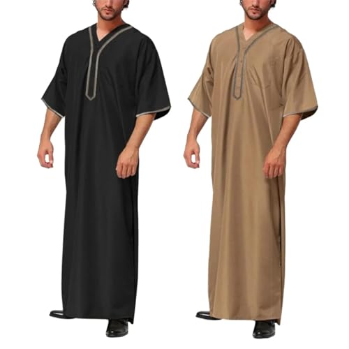 Adhdyuud Men Muslim Jubba Abaya Thobe Solid Button Kimono Middle Robe Saudi Stand Collar Islamic Arabic Kaftan2