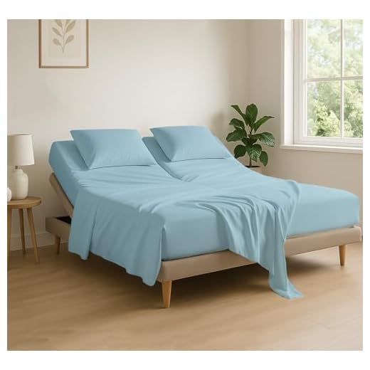 Cottingon,Premium 100% Egyptian Cotton,Flex Top King Sheets for Sleep Number Beds 16" Deep,King 34" - Light Blue