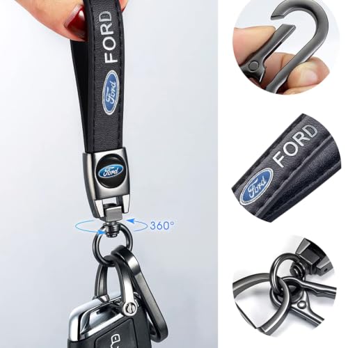 Image of YUIQIEUY Genuine Leather Car Keychain Key Chains Ring Accessories for Man and Woman Family Present Black