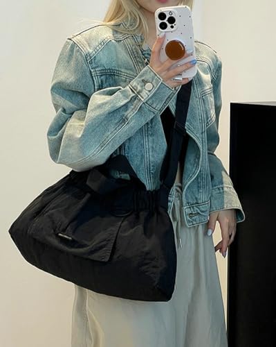 Nylon Shoulder Bag for Women Soft Ruched Tote Handbag Large Capacity Crescent Purse Waterproof Travel Causal Crossbody Bag3