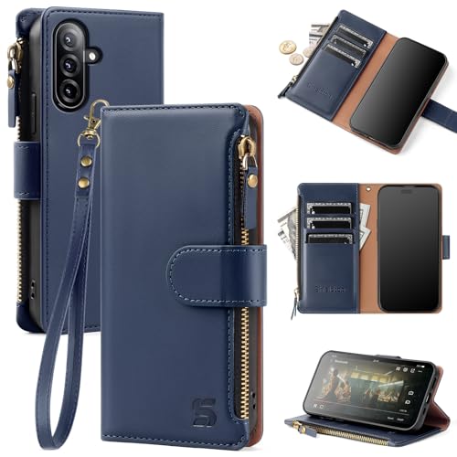 Shieldtop Compatible with Samsung Galaxy A17 5G / A26 5G Wallet Case with Card Holder,PU Leather Phone Case Flip Protective Cover Wrist Strap Zipper Credit Card Slots RFID Blocking Women Men,Blue by Shieldtop - Used condition - US$10.06