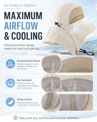 Image of Sun Hat UPF50+, Breathable Wide Brim Bucket Hat Outdoor for Hiking Garden