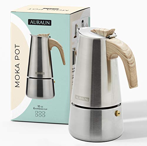 AURAUN Stainless Steel Stovetop Moka Pot Espresso Coffee Maker 6-Cup 10oz / 300mL. Induction, gas or electric cooktop suitable. Cafetera Greca expresso coffee machines by Auraun - Used condition - US$22.67