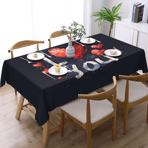 Nappe de table grand format rectangulaire lavable à motifs cœur décoration mariage extérieur