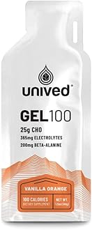 Unived Gel 100 - Vegan Energy Gel for Endurance Athletes Runners & Cyclists - 100kcal - Vanilla Orange - Pack of 6
