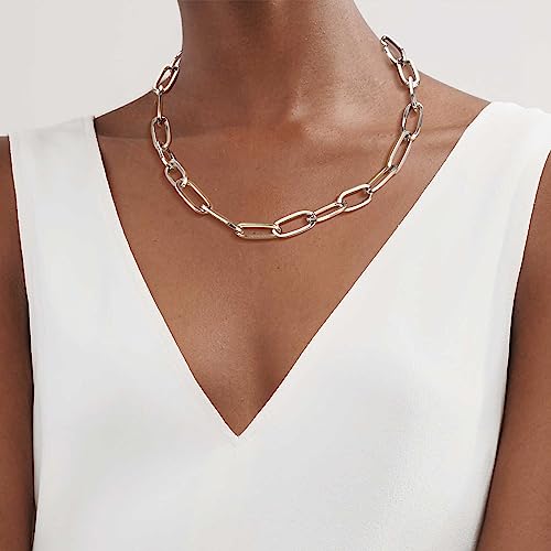 LANE WOODS Gold Chain Necklace and Bracelet for Women Ladies Dainty and Chunky Chain Link Paperclip Jewelry Set2