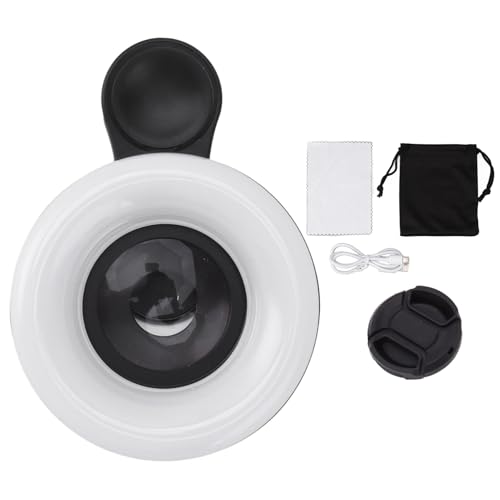 FLEXMAN Phone 15X Macro Lens with Light, 2800~6500K Fill Light Macro Lens with Clip rings Light for Smart Phone Photography, Camera Video Recording (Black)