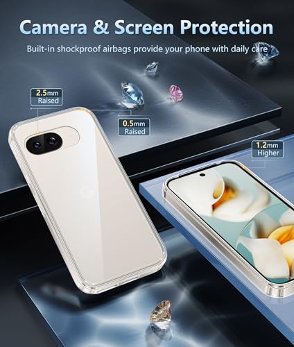Image of FNTCASE for Google Pixel 9a Case: Military Grade Drop Protection Anti Yellowing Cell Phone Cover - Rugged Shockproof Protective Bumper Transparent Cases(Clear)