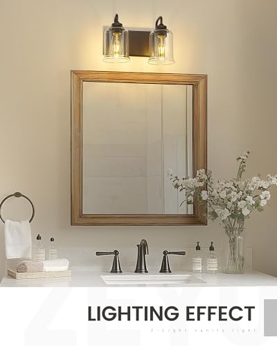 Image of zeyu Oil Rubbed Bronze Bathroom Light Fixtures, 2-Light Bath Vanity Light, 12.5 Inch Farmhouse Wall Sconces with Clear Glass Shade, ZSL72B-2W ORB