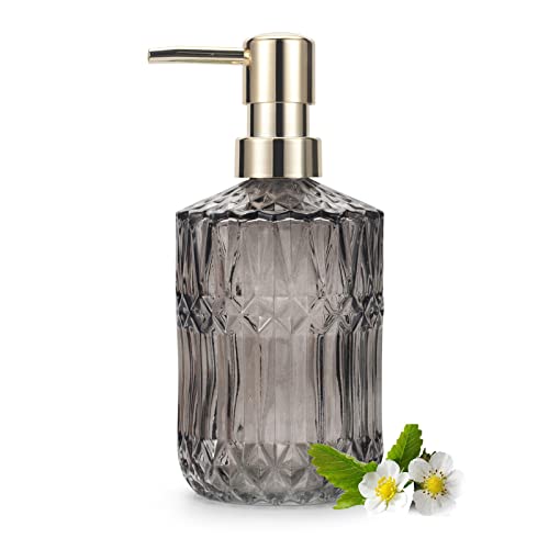 IVAILEX ガラスソープディスペンサー 12オンス/390ml バスルームキッチン用 - ハンドソープ/ローションディスペンサー ABSプラスチックポンプ付き クリアグレー