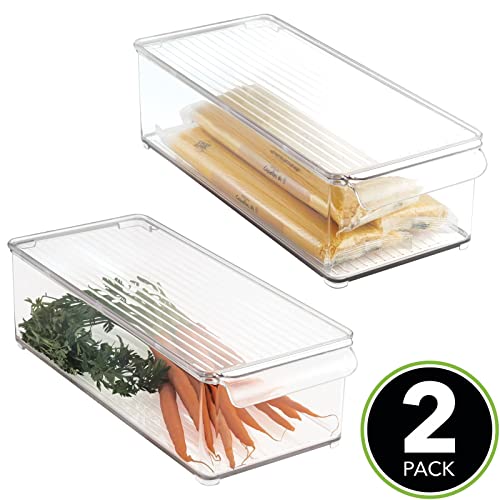 Mdesign Slim Plastic Food Storage Container Bin With Lid And Front Handle For Kitchen, Pantry, Cabinet, Fridge And Freezer - Organizer For Snacks, Produce, Vegetables, Pasta, Drinks - 2 Pack - Clear #TOP1
