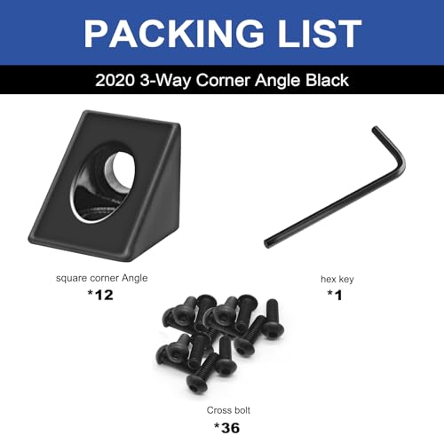 Image of 12pcs 2020 2-Way Corner Angle Bracket Connector 2020 Extrusion Hardware T-Slot V-Slot Accessories with Screws and Nuts for 2020 Aluminum Extrusion Connector 3D Printer Accessories Black