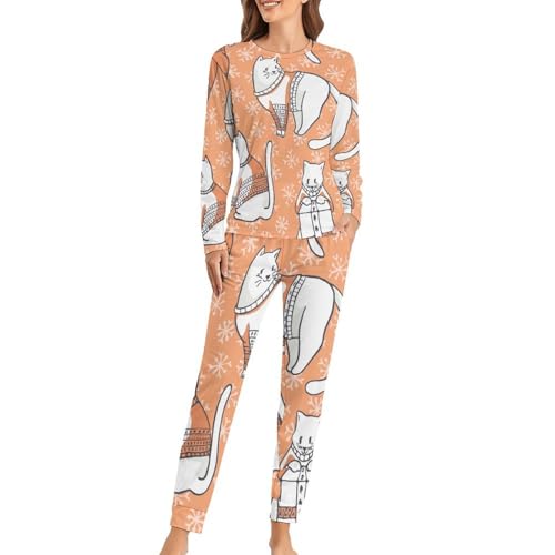 Pyjama chat flocon de neige femme avec t-shirt manches longues et pantalon homewear