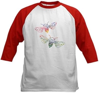 CafePress Multicolored Honeybee Doodles Baseball Jersey Kids Cotton Baseball Jersey, 3/4 Raglan Sleeve Shirt