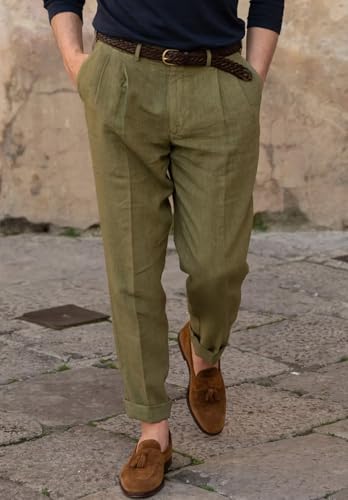 Men's Casual Linen Dress Pants Lightweight Breathable Summer Wedding Beach Trousers2