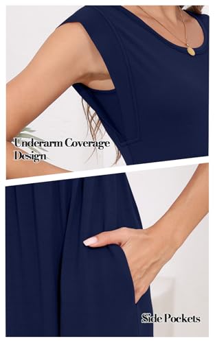 Image of DB MOON Womens 2026 Maxi Dresses Empire Waist Long Summer Dress Casual Cap Short Sleeve Sundress with Pockets