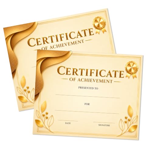 Certificate of Achievement Awards-Gold Foil Leaves Certificates of Appreciation- 25 Pcs Recognition Award for Student Graduation, Employee Appreciation, School Training Completion Diplomas -A04