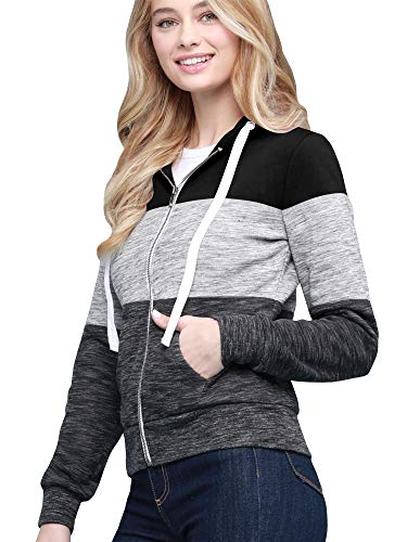 Come Together California CTC WSK2302 Women's Casual Color Block Zip Up Hoodie Jacket M Black_Grey