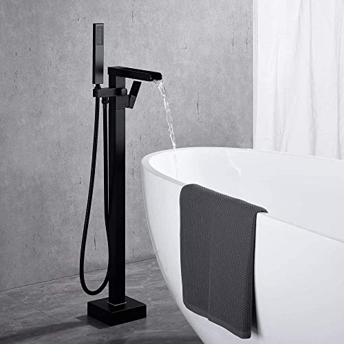 Colonne de baignoire noir mat en laiton massif avec douchette au design épuré