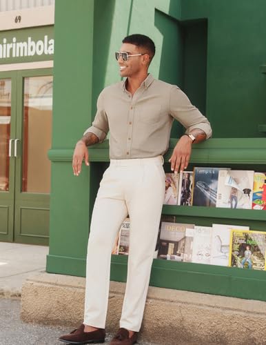 PJ PAUL JONES Men's Long Sleeve Dress Shirts Button Down Shirts for Business Work Office Beige - Image 4