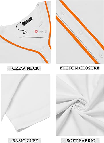 COOFANDY Camisetas masculinas de beisebol com botão e manga curta hipster hip hop, Branco, laranja,