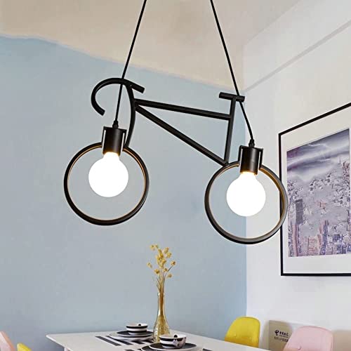 Image of JACKAL Metal Cycle Shape Pendant Light (Withbulb) - Pack of 1, Hanging Ceiling Light with Braided Cord | Fancy Lights for Home, Living Room, Cafe, Restaurants & Bar (Black)