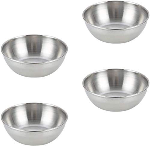 YHBM Condiment Bottles Stainless Steel Sauce Dishes Round Seasoning Bowls Sushi Dipping Saucers Appetizer Plates Food Container for Restaurant Home 4pcs
