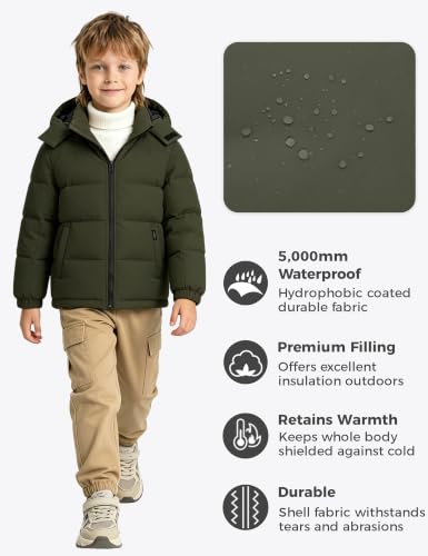 Image of wantdo Boys' Winter Coat Waterproof Puffer Jacket Parka with Removable Hood