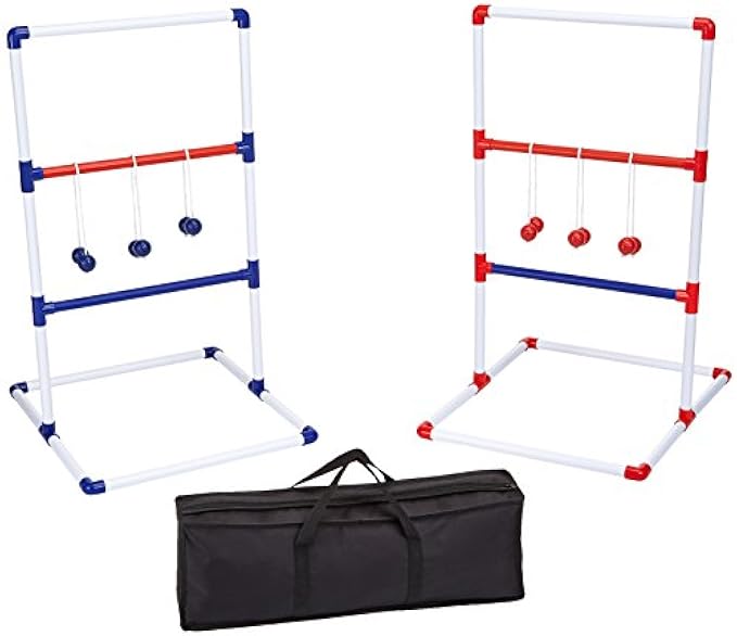 Amazon Basics 3 Piece Ladder Toss Outdoor Lawn Game Set with Soft Carrying Case, Blue,Red, 22" x 26" x 38"