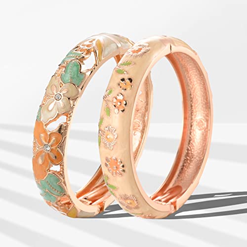 Ujoy Colors Handcraft Jewelry Cloisonne Bracelet Enamel Hollowed Butterfly Spring Hinged Womens Bangles Gifts Box 88A09-55C36 Yellow #TOP1