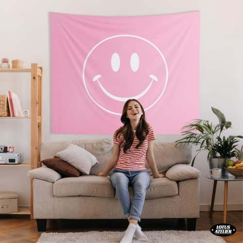 Lotus Atelier Pink Smiley Face Tapestry Cute | College Dorm Decor & Preppy Room Decor For Teen Girls | Apartment, Living Room Wall Hanging | Multiple Sizes (36" X 26", Pink) #TOP2