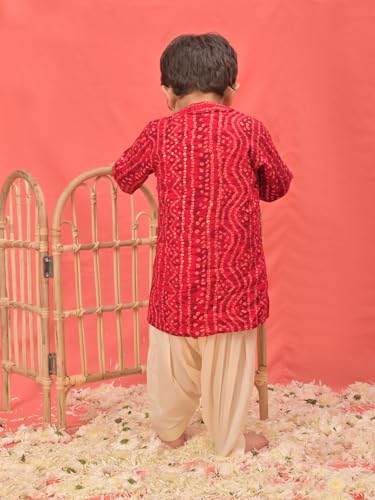 Image of Vastramay Boys' Bandhani Kurta and Patiala Set - Traditional Cotton Ethnic Wear for Infants, Perfect for Weddings and Festive Occasions