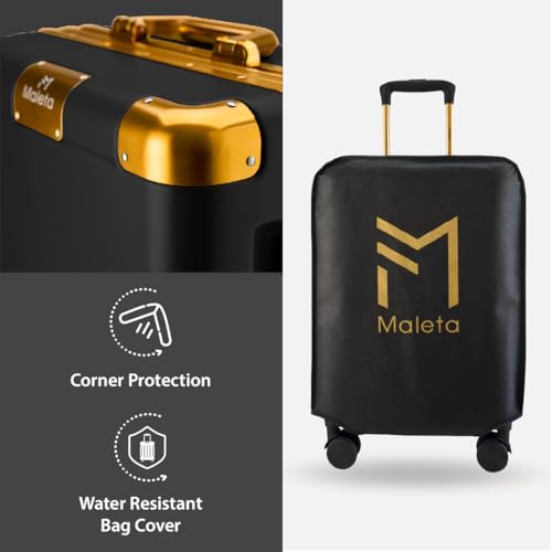 Image of Maleta Gold Series Check-in Medium | 24 inch, Corner Protection| Aluminium Frame | Medium Size Spinner Wheel Hard Side Trolley Bags For Luggage| Suitcase For Travel (Black, Checkin-Medium)